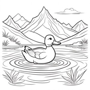 Duck hunting in mountain lake paradise coloring page