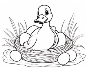 Duck nesting: serene haven for eggs coloring page