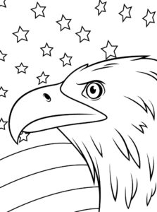 Eagle gazes at starry horizon coloring page