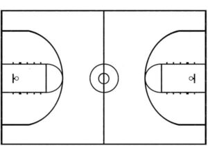 Empty basketball court: a stark image coloring page