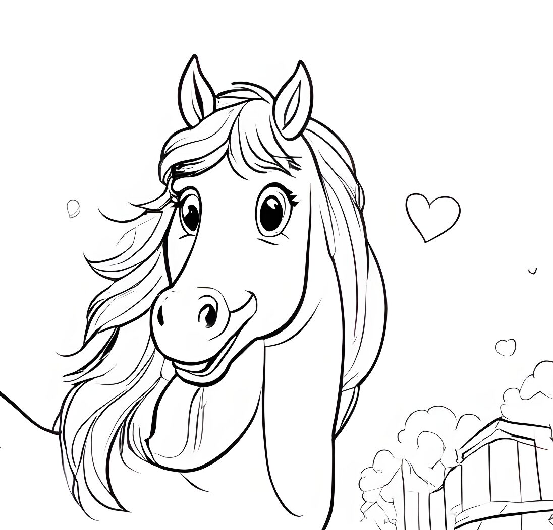 Exaggerated horse smiles with hearts