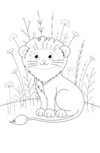 Exiled lion watches dandelion wishes fly coloring page