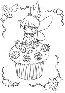 Fairy feast: red berries & sweet treats coloring page