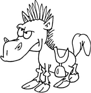 Fierce mohawk horse glares threateningly coloring page