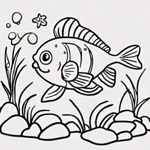 Fish swimming underwater: simple drawing coloring page