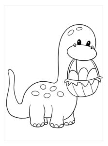 Friendly Dinosaur with Colorful Spots Protects Precious Eggs at Sunset coloring page