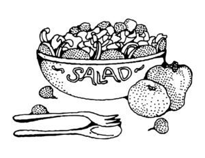 Fruit & veggie salad bowl coloring page