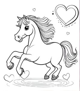 Galloping horse: love in motion coloring page