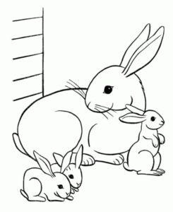 Gentle mother rabbit nests with kits coloring page