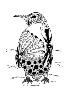 Geometric penguin against white background coloring page