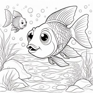 Golden fish friend in underwater paradise coloring page