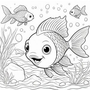 Goldfish friends dance in seaweed coloring page