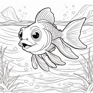 Goldfish & mountains: underwater adventure coloring page