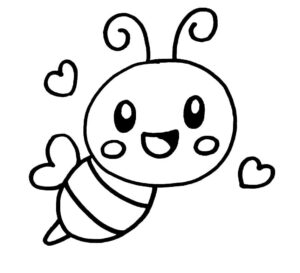 Happy bee with heart flies high coloring page