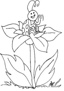 Happy character on blooming flower coloring page