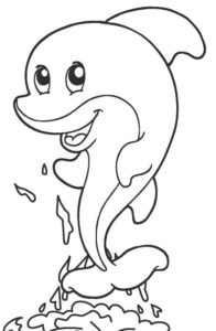 Happy dolphin leaps in ocean spray coloring page