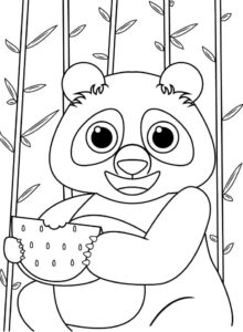 Happy panda enjoys bamboo feast coloring page