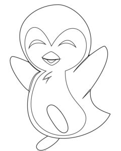 Happy penguin spreads wings wide coloring page