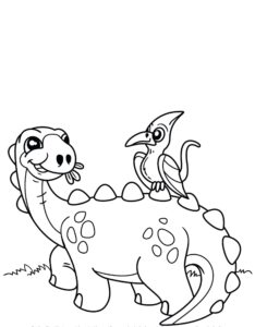 Harmonious Friendship: Dinosaur and Bird Unite in Prehistoric Forest coloring page