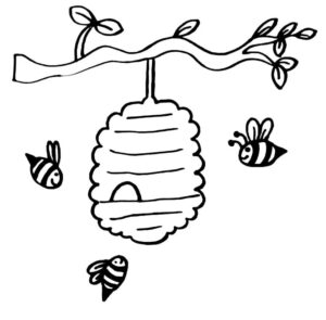 Honeycomb buzz: bees at work coloring page