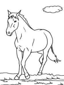 Horse gallops through sun-kissed meadow coloring page