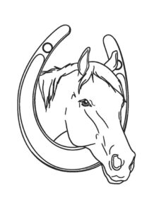 Horse head emerges from horseshoe coloring page