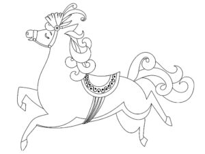 Horse racing: intricate embellishments & flowing mane coloring page