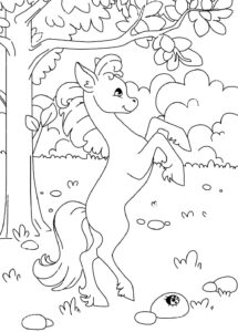 Horse silhouette leaps for branch coloring page