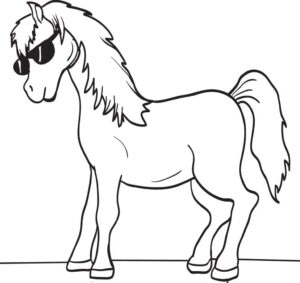 Horse with sunglasses: cool & confident coloring page