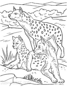 Hyena family watches mountain rise coloring page