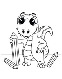 Imaginative Cartoon Dinosaur Creates Masterpiece with Pencil and Ruler coloring page