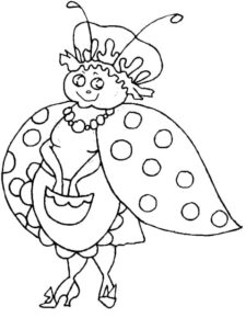 Ladybug fashion: dress & hat coloring page