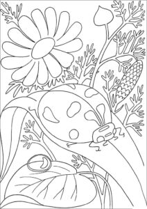 Ladybug on leaf: nature’s tiny beauty coloring page