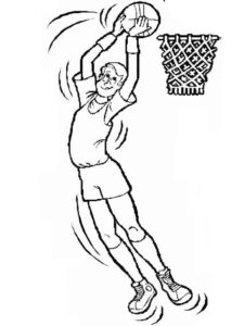 Leaping figure holds sphere aloft coloring page