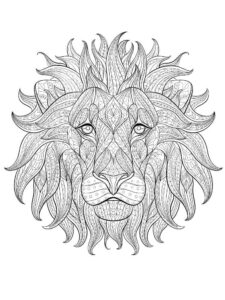 Lion head with intricate mane pattern coloring page