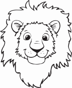 Lion head line art: black & white coloring page