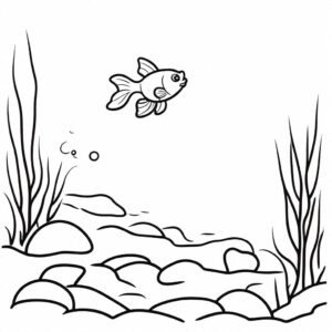 Lone fish underwater: simple drawing coloring page