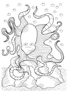 Lonely octopus in mountain solitude coloring page