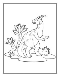 Majestic dinosaur drawing on watery surface with prehistoric scenery. coloring page