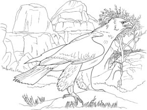 Majestic eagle surveys mountainous landscape coloring page