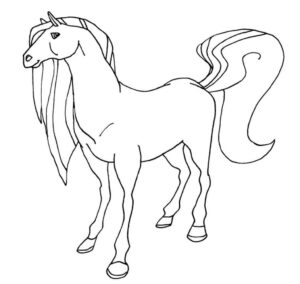 Majestic horse: flowing mane & tail coloring page