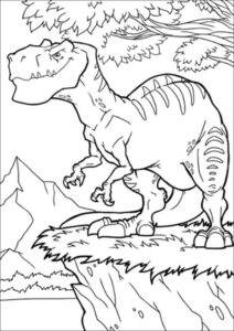 Majestic Tyrannosaurus Rex Drawing on Cliff with Intricate Details coloring page