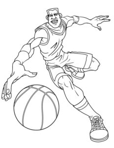 Man’s mid-air basketball grab: photo coloring page