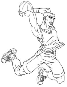 Mid-air magic: basketball player’s clutch shot coloring page