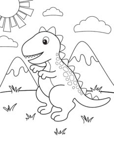 Mighty Dinosaur in Lush Green Meadow: A Prehistoric Tale coloring page