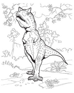 Mighty T-Rex in Forest: King of the Jungle Scene coloring page