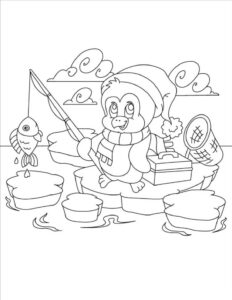 Penguin fisherman coloring page coloring page