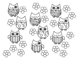 Nine owls: silent symphony of emotions coloring page