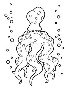 Octopus frowns, bubbles surround it coloring page