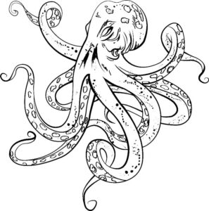 Octopus glares: angry eyes, tense body coloring page